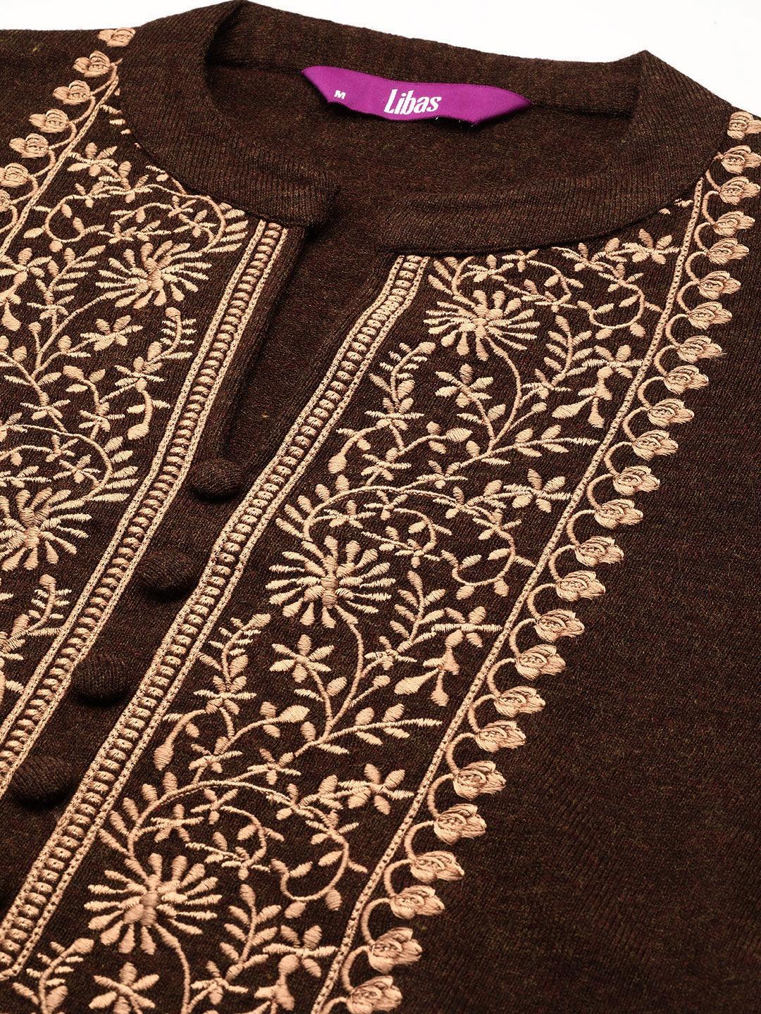 Brown Yoke Design Wool Straight Kurta