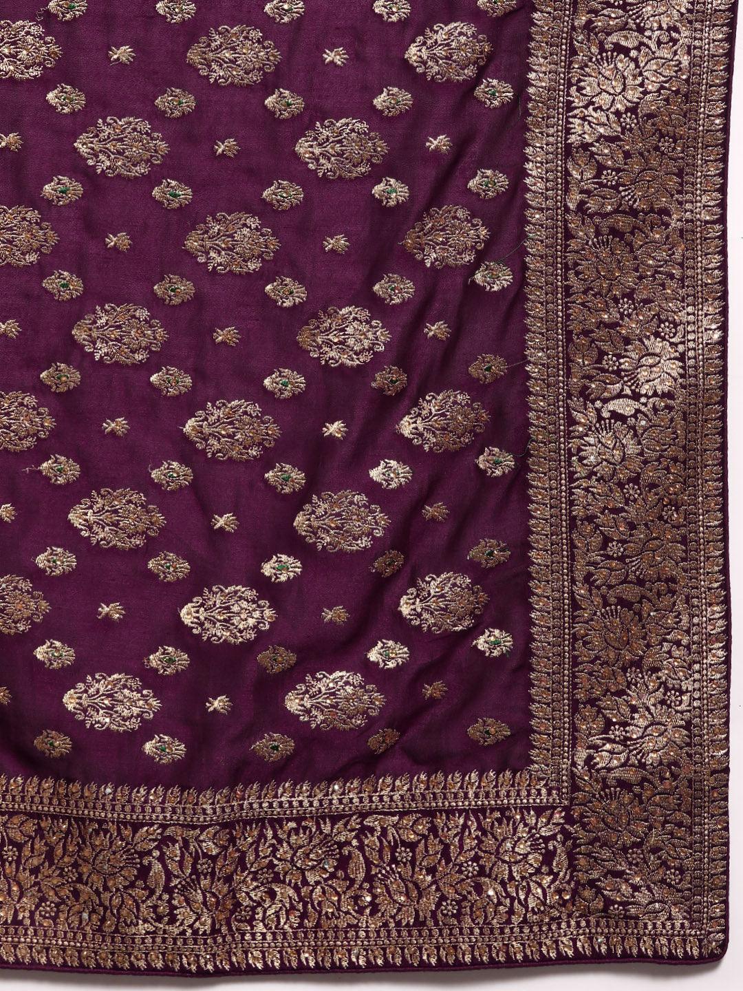 Burgundy Embroidered Silk Blend Saree