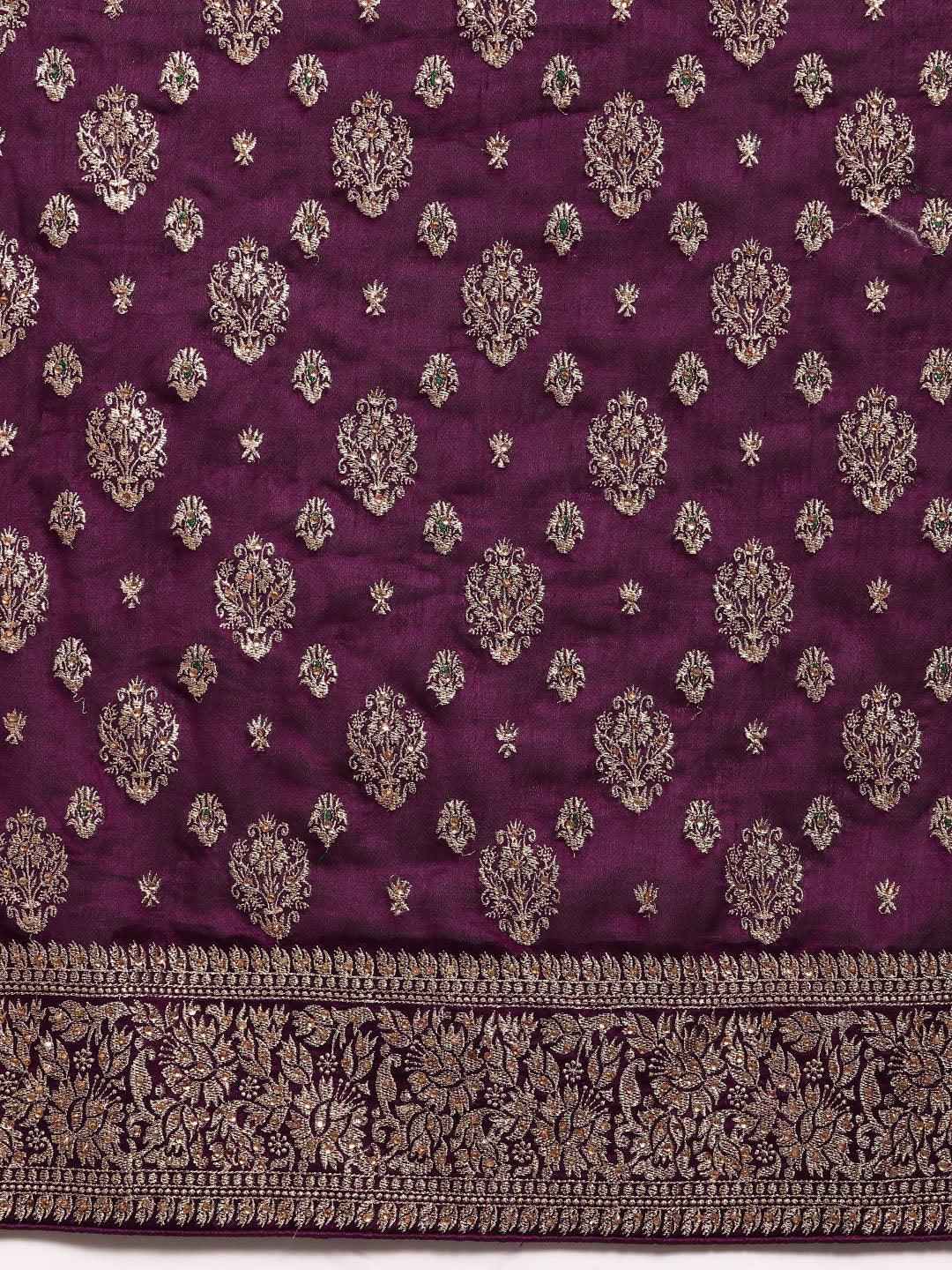 Burgundy Embroidered Silk Blend Saree