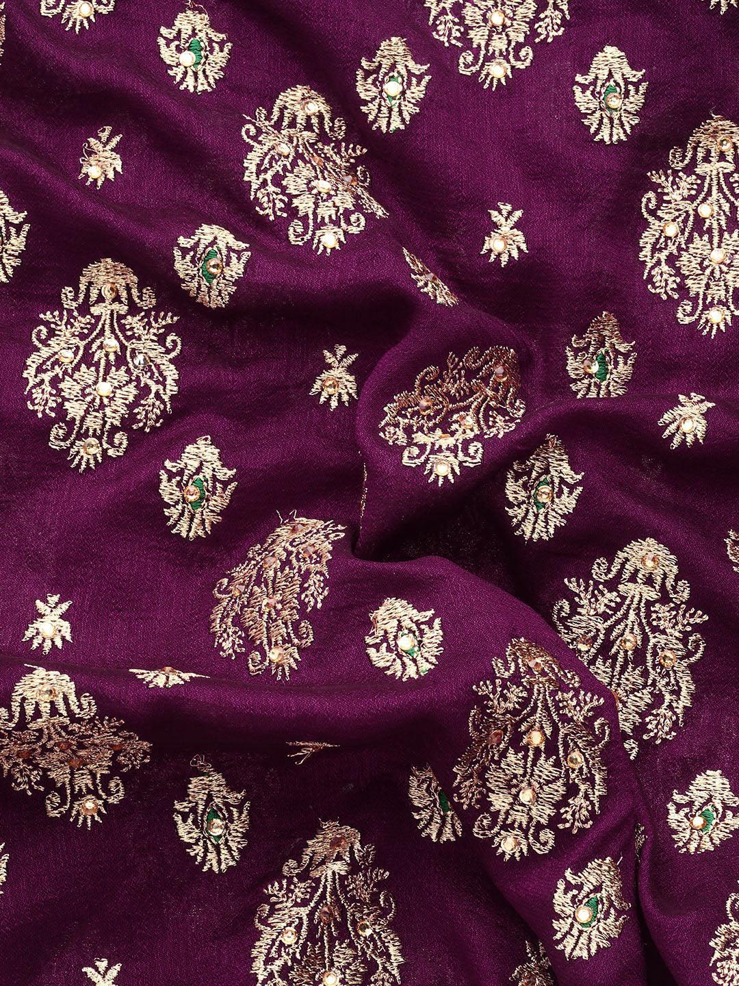 Burgundy Embroidered Silk Blend Saree