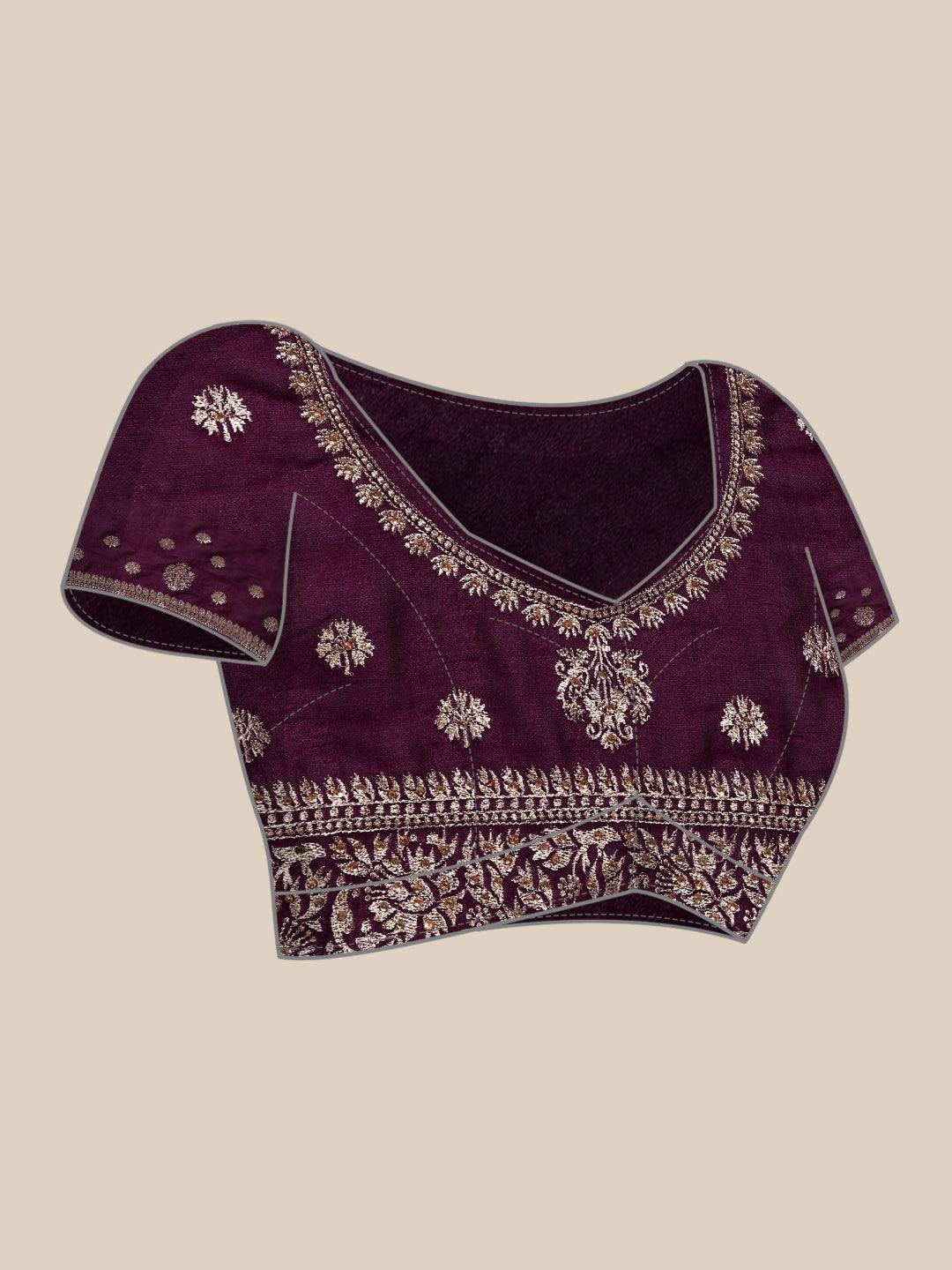 Burgundy Embroidered Silk Blend Saree