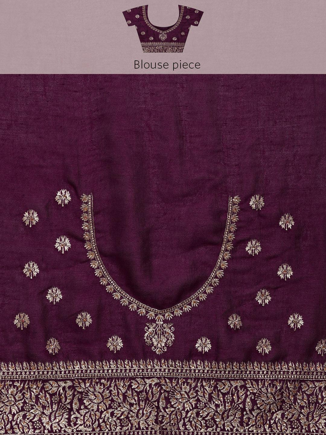 Burgundy Embroidered Silk Blend Saree