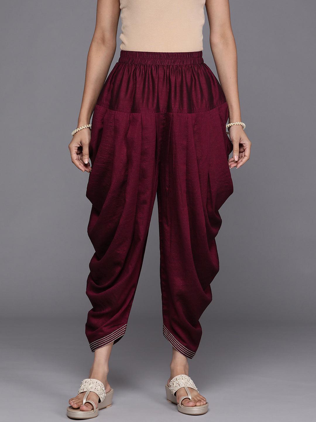 Burgundy Solid Silk Salwar Pants - ShopLibas