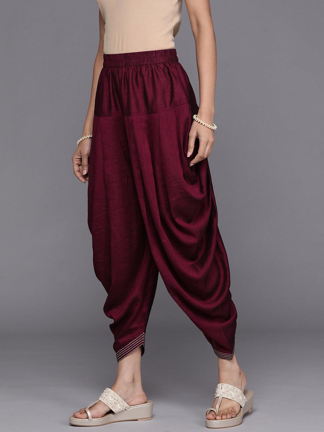 Burgundy Solid Silk Salwar Pants - ShopLibas