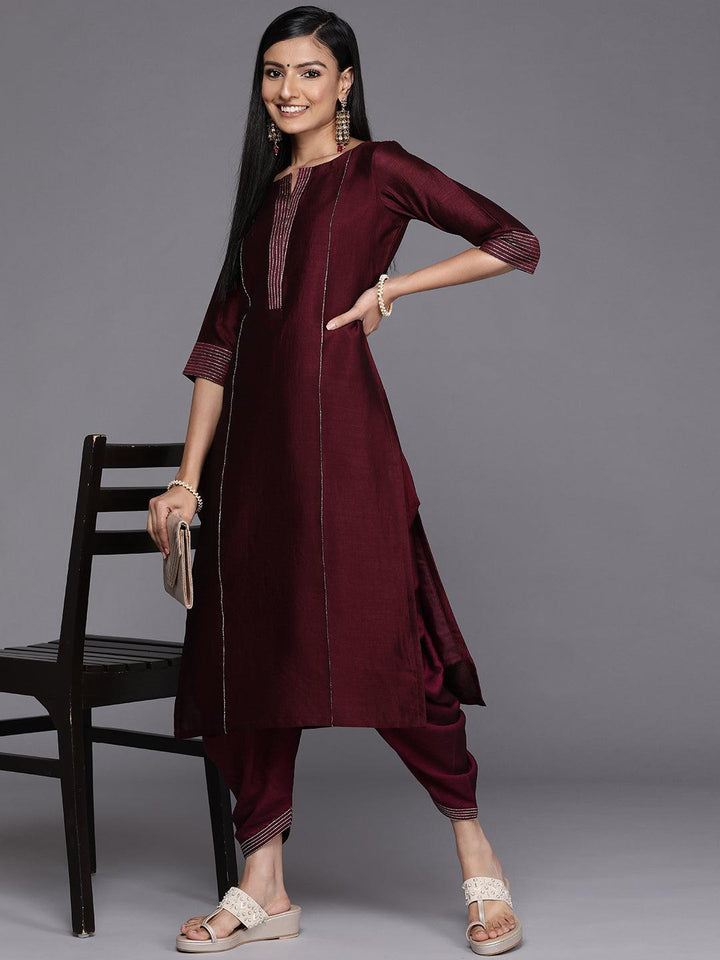 Burgundy Solid Silk Salwar Pants - ShopLibas