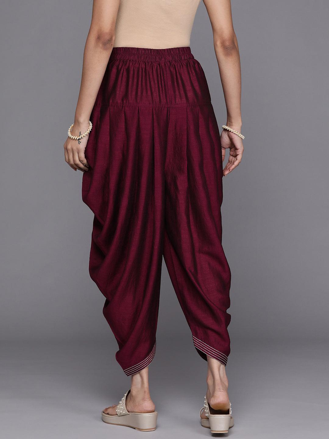 Burgundy Solid Silk Salwar Pants - ShopLibas