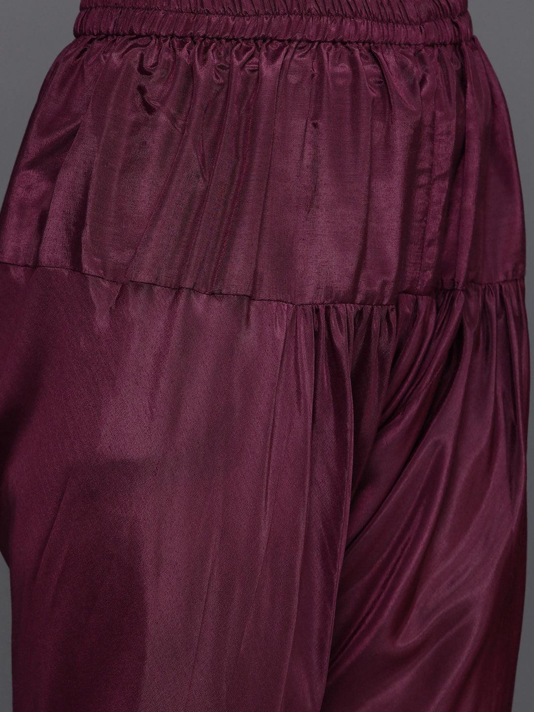 Burgundy Yoke Design Georgette Anarkali Kurta With Churidar & Dupatta