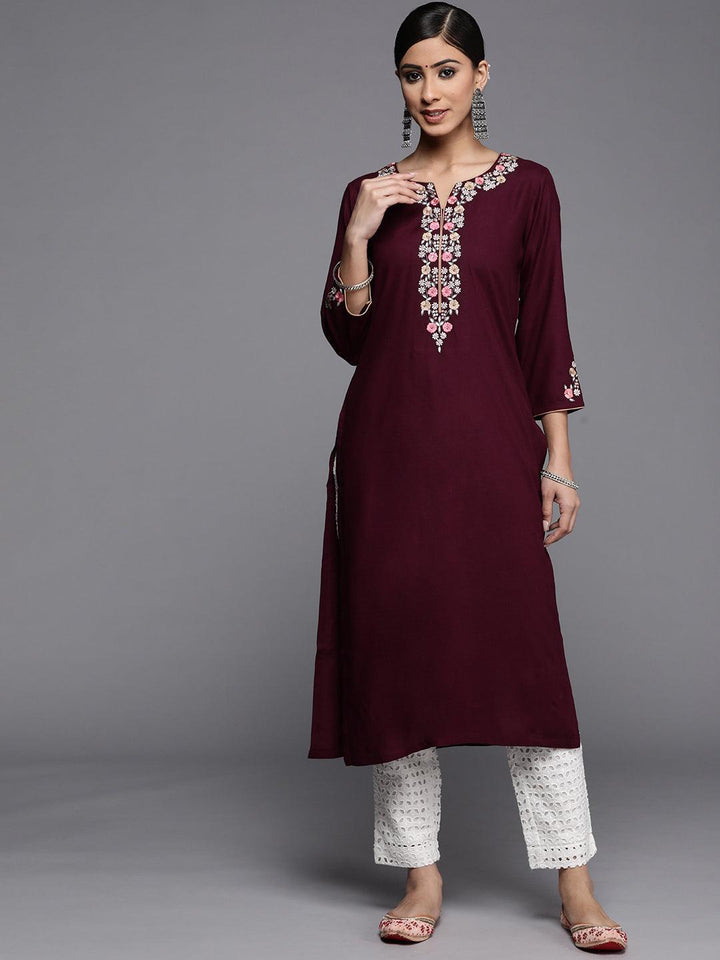 Burgundy Yoke Design Rayon Kurta - ShopLibas