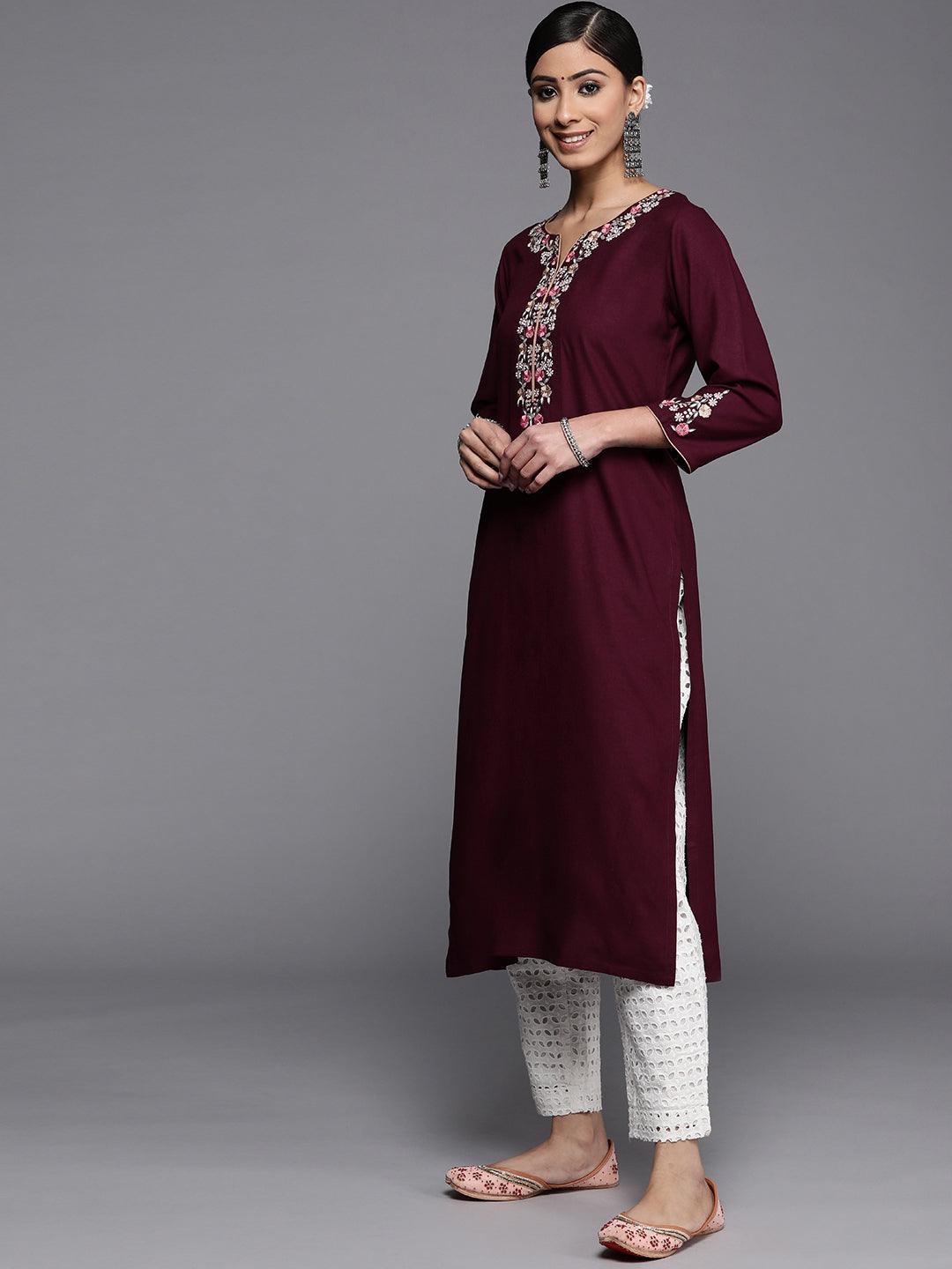 Burgundy Yoke Design Rayon Kurta