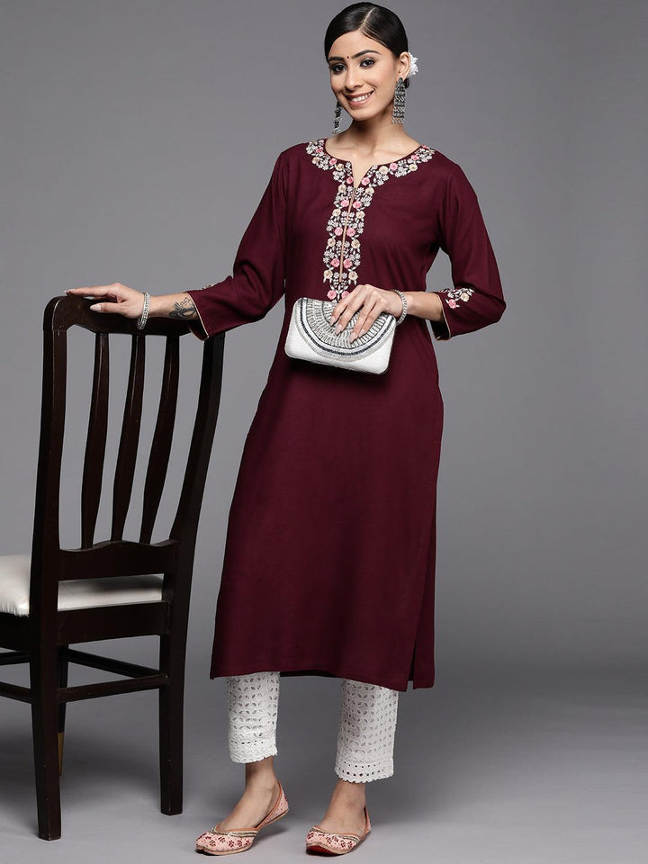 Burgundy Yoke Design Rayon Kurta - ShopLibas