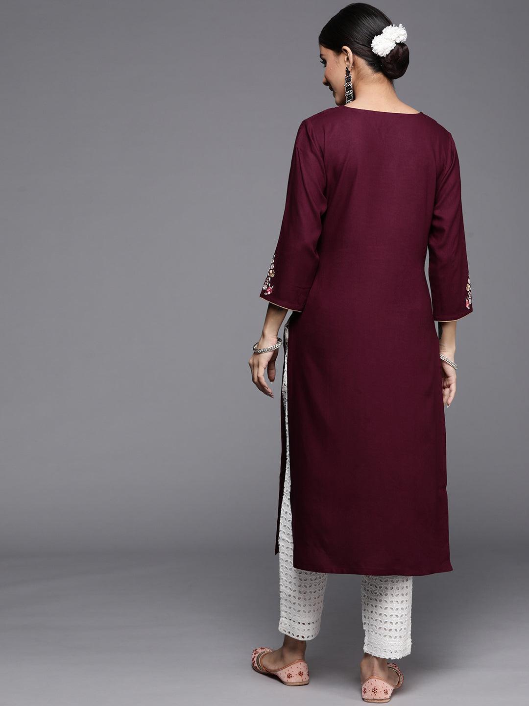 Burgundy Yoke Design Rayon Kurta