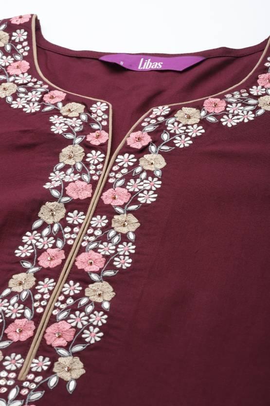 Burgundy Yoke Design Rayon Kurta