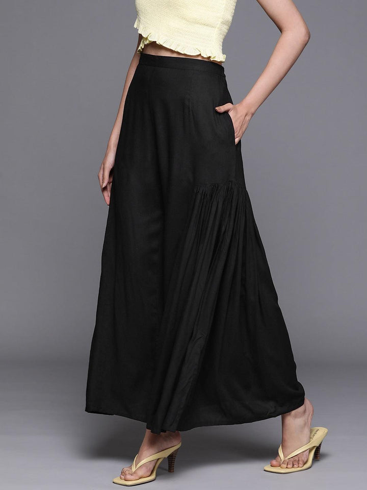 Black Solid Rayon Palazzos - ShopLibas