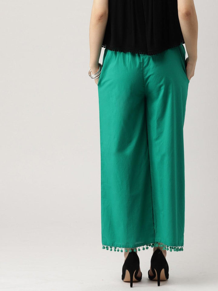 Green Solid Cotton Palazzos - ShopLibas