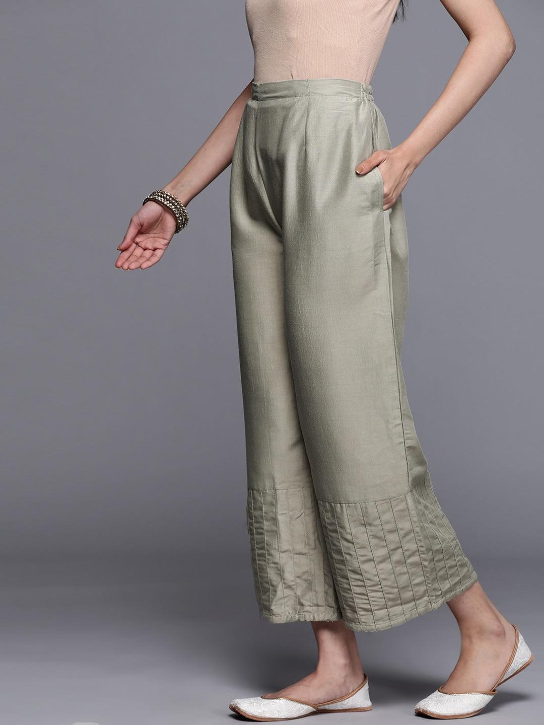 Grey Solid Silk Palazzos