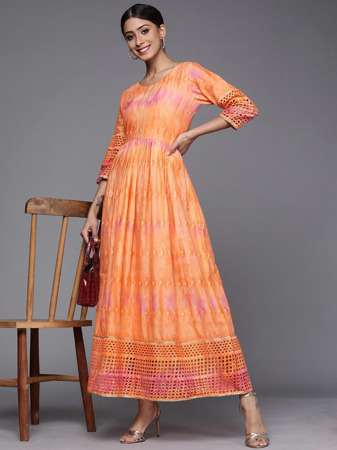 Orange Dyed Cotton Maxi Dress