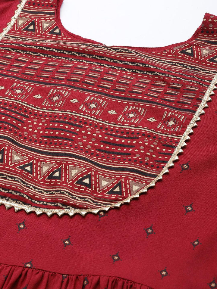 Maroon Printed Rayon Kurta - ShopLibas