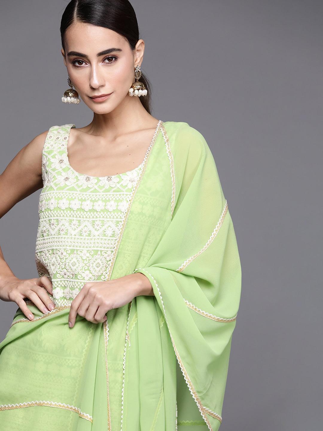 Green Embroidered Georgette Suit Set