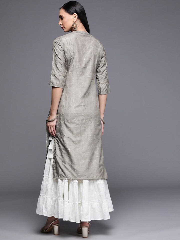 Grey Printed Chanderi Silk Kurta - ShopLibas