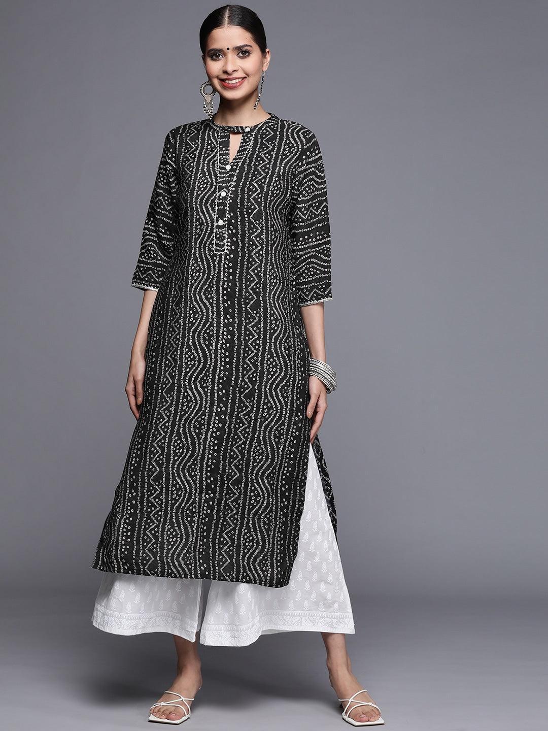 Black Printed Chanderi Silk Kurta - ShopLibas