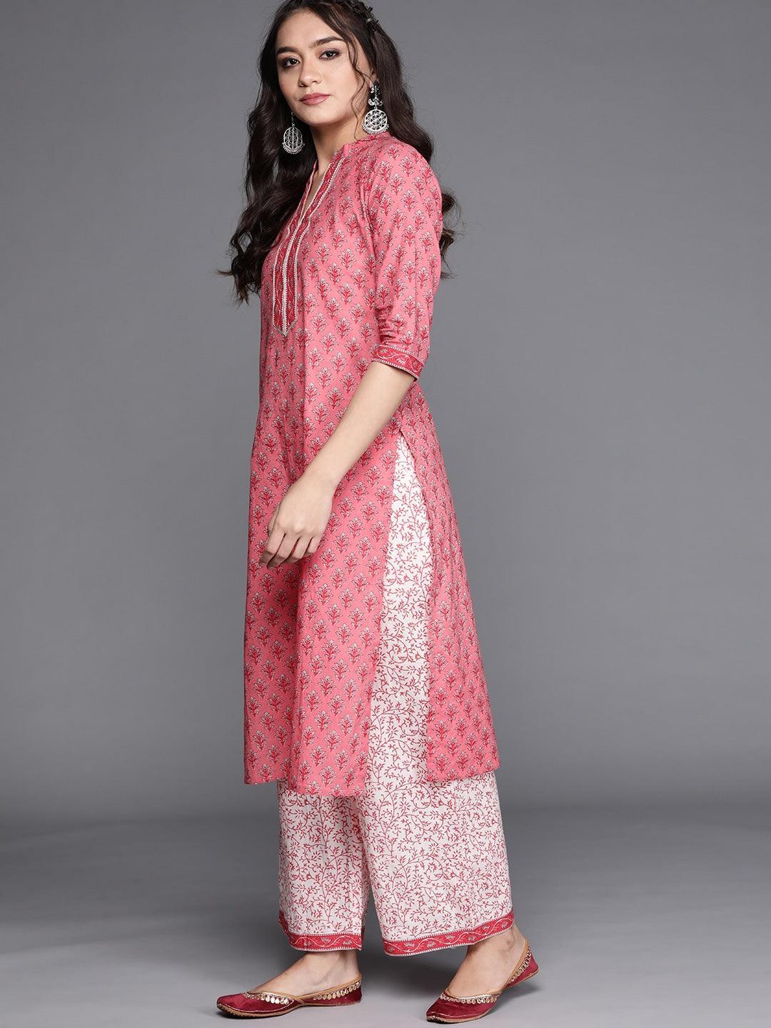 Pink Printed Cotton Suit Set - ShopLibas