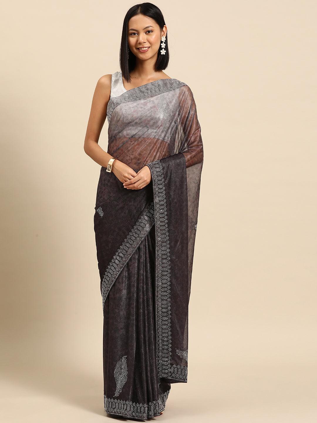 Charcoal Solid Lycra Saree