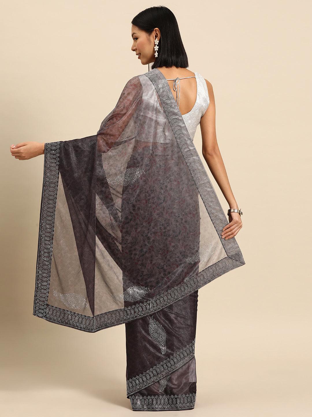 Charcoal Solid Lycra Saree