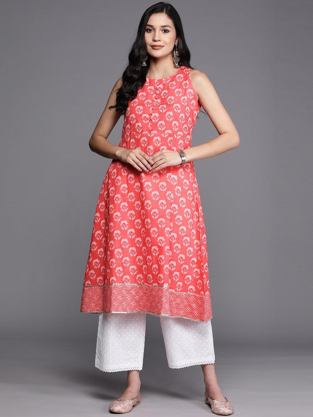 Coral Printed Cotton A-Line Kurta