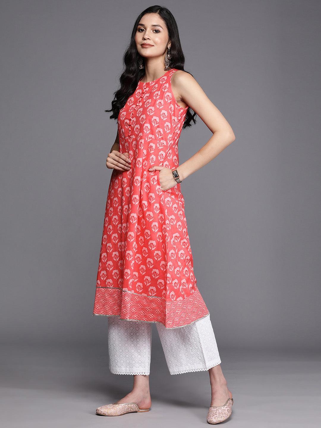 Coral Printed Cotton A-Line Kurta