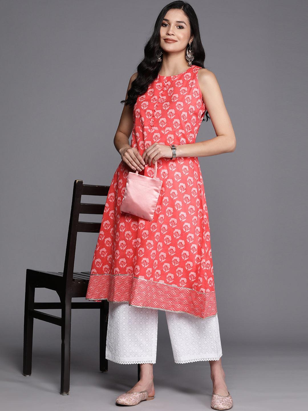 Coral Printed Cotton A-Line Kurta