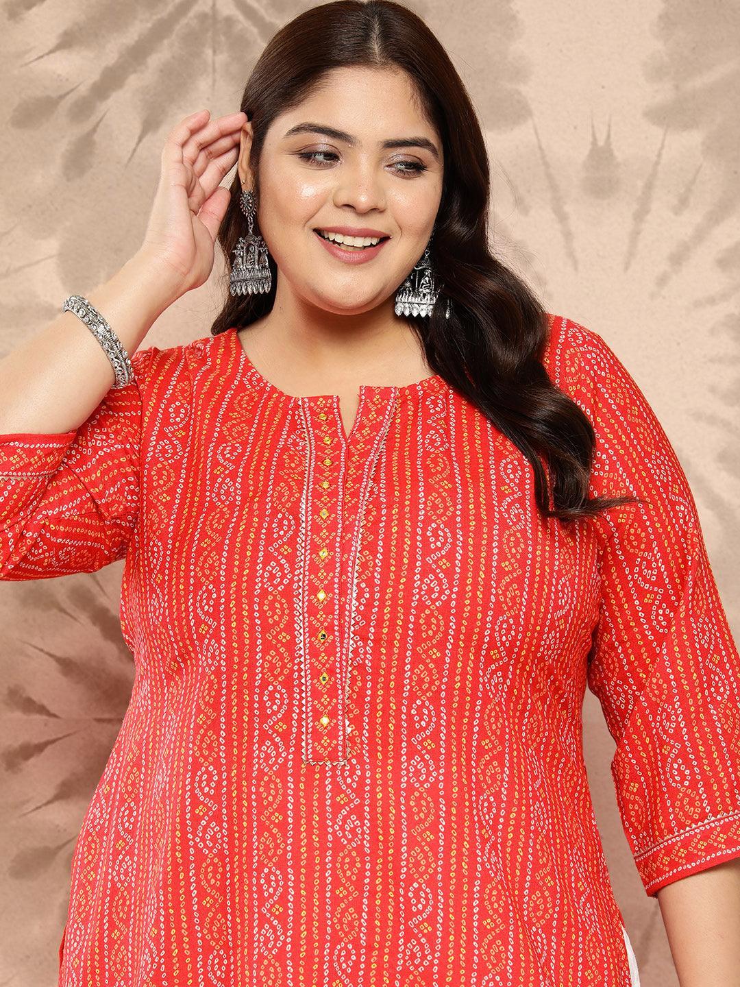 Coral Printed Cotton Blend Straight Kurta With Trousers