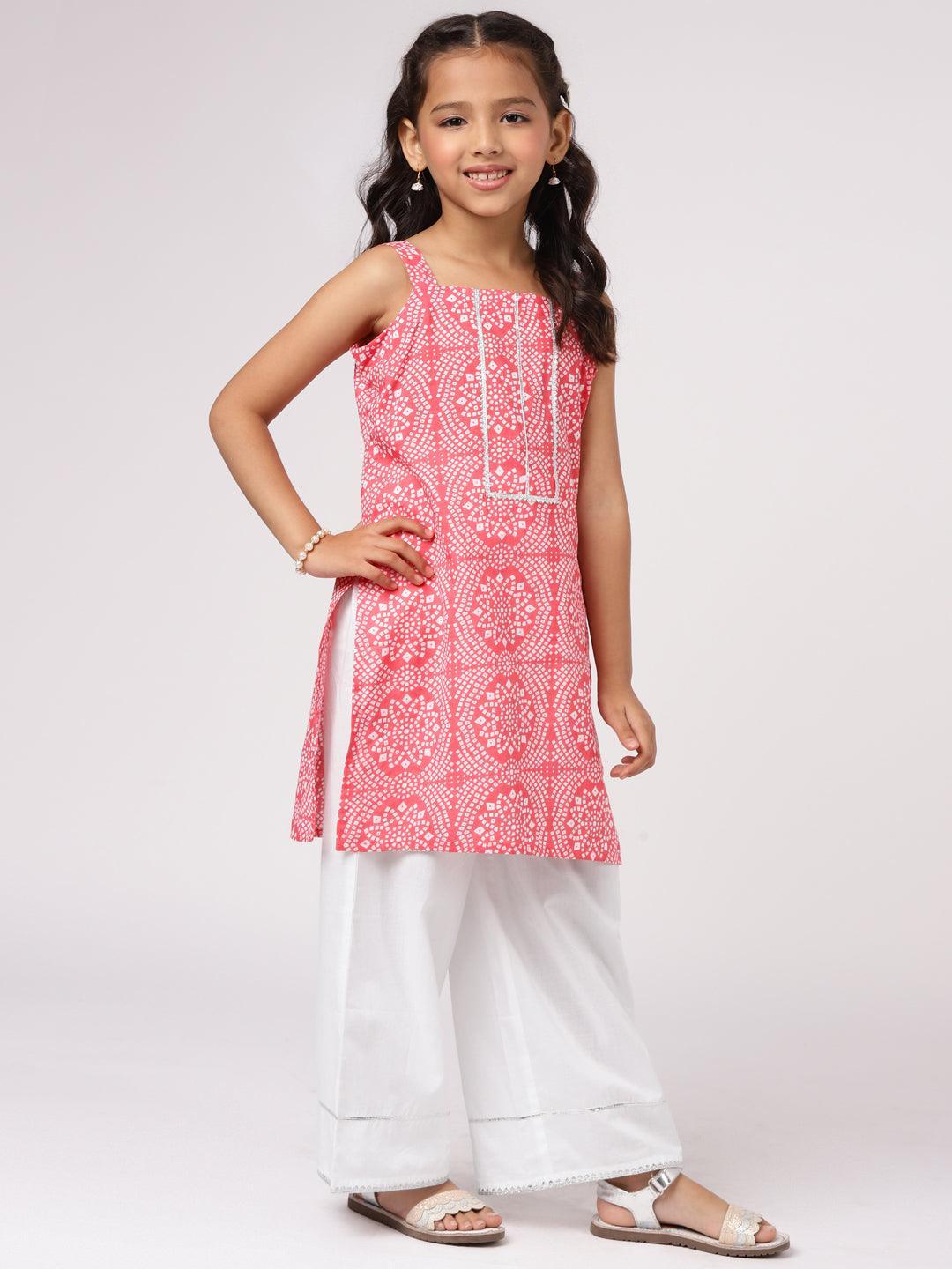 Kids Coral Printed Cotton Kurta Straight Suit Set