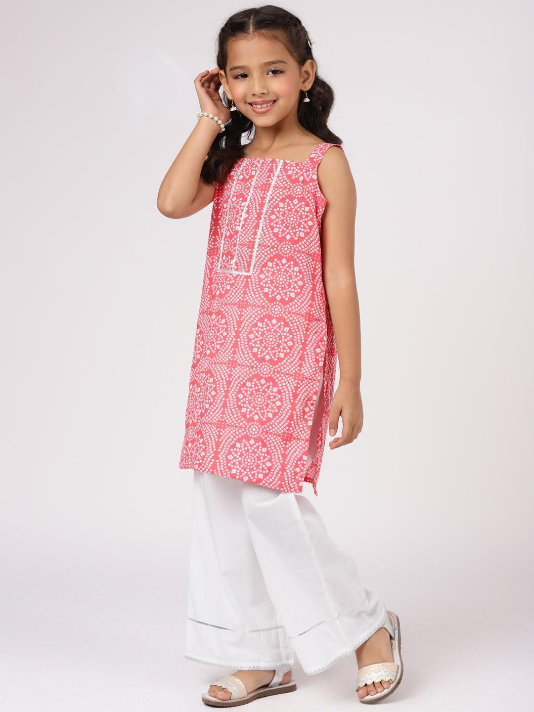 Kids Coral Printed Cotton Kurta Straight Suit Set