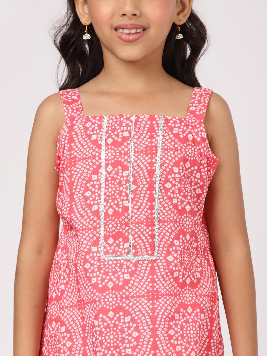 Kids Coral Printed Cotton Kurta Straight Suit Set