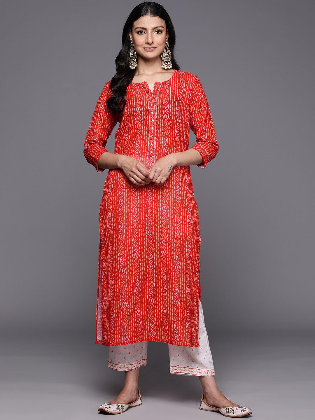 Coral Printed Cotton Straight Kurta Set With Trousers