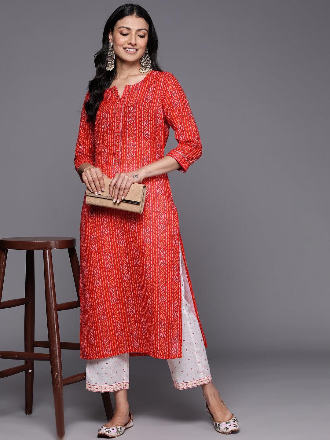 Coral Printed Cotton Straight Kurta Set With Trousers