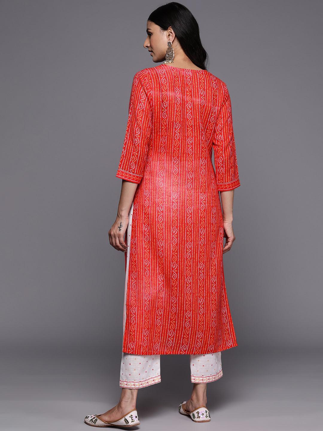 Coral Printed Cotton Straight Kurta Set With Trousers