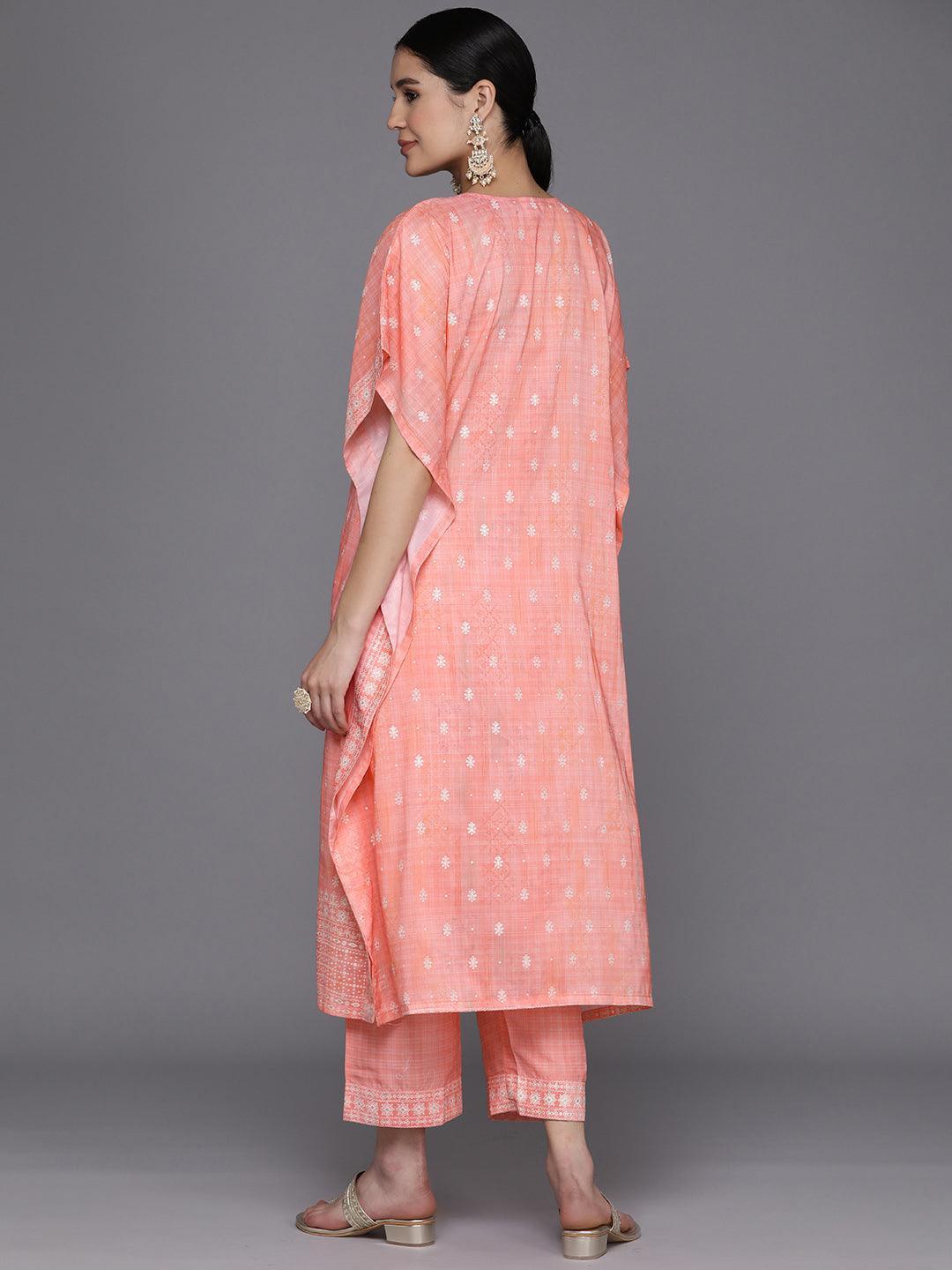 Coral Printed Silk Blend Kaftan Kaftan With Trousers