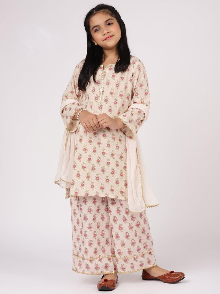 Cream Printed Cotton Suit Set - ShopLibas