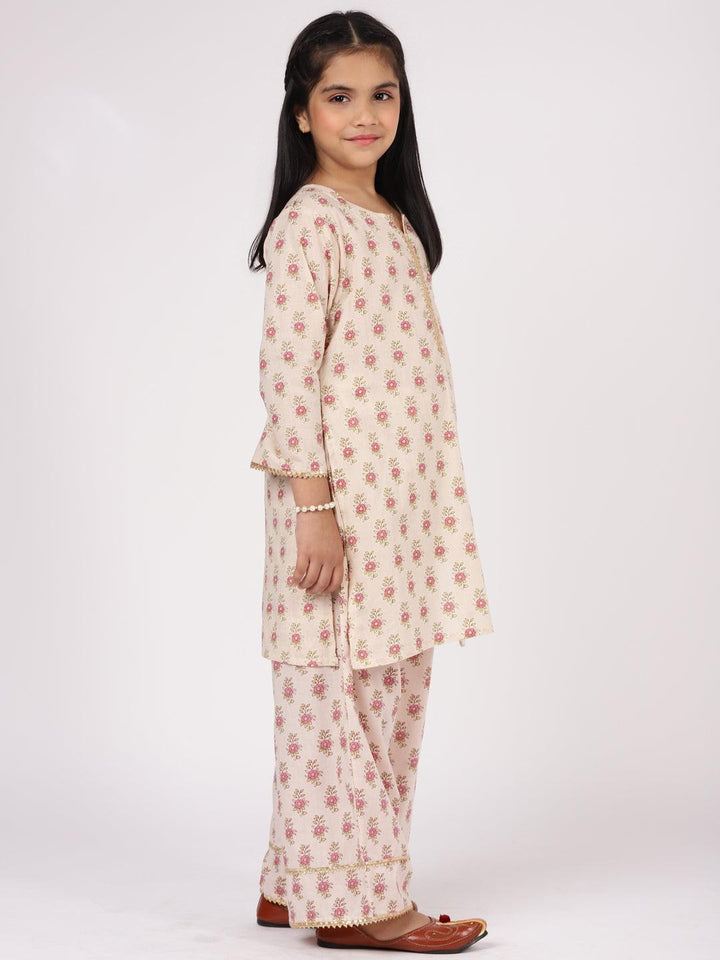 Cream Printed Cotton Suit Set - ShopLibas