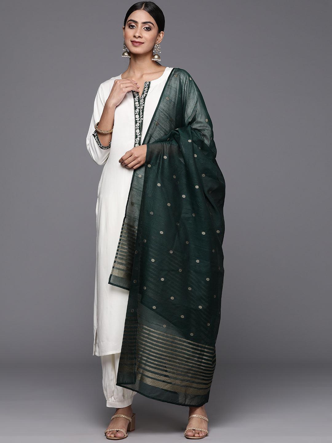 Cream Printed Rayon Straight Kurta With Salwar & Dupatta