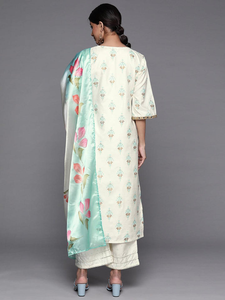 Cream Printed Silk Suit Set - ShopLibas