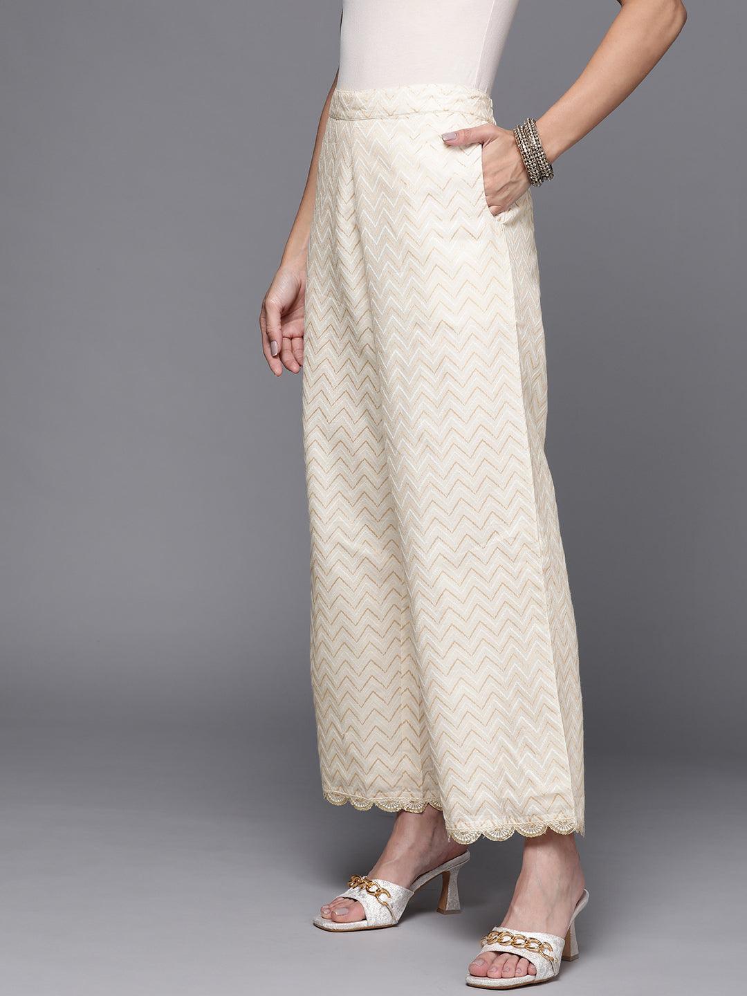 Cream Self Design Cotton Palazzos - ShopLibas