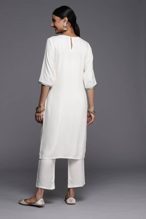 Cream Yoke Design Wool Straight Kurta