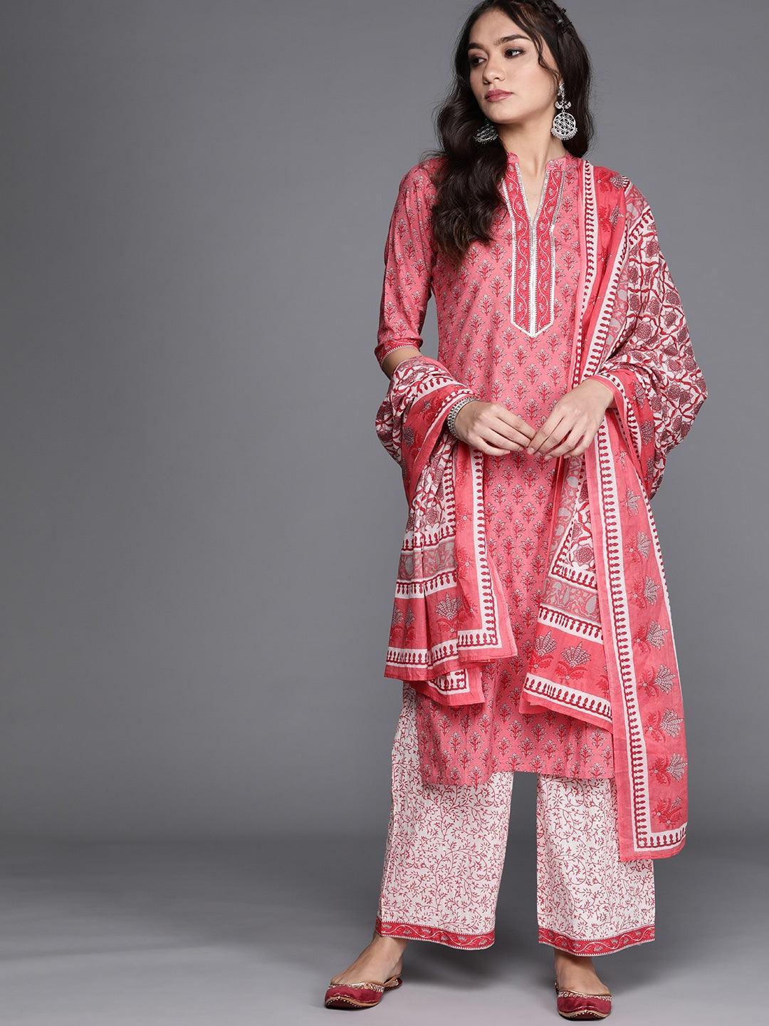 Pink Printed Cotton Suit Set - ShopLibas