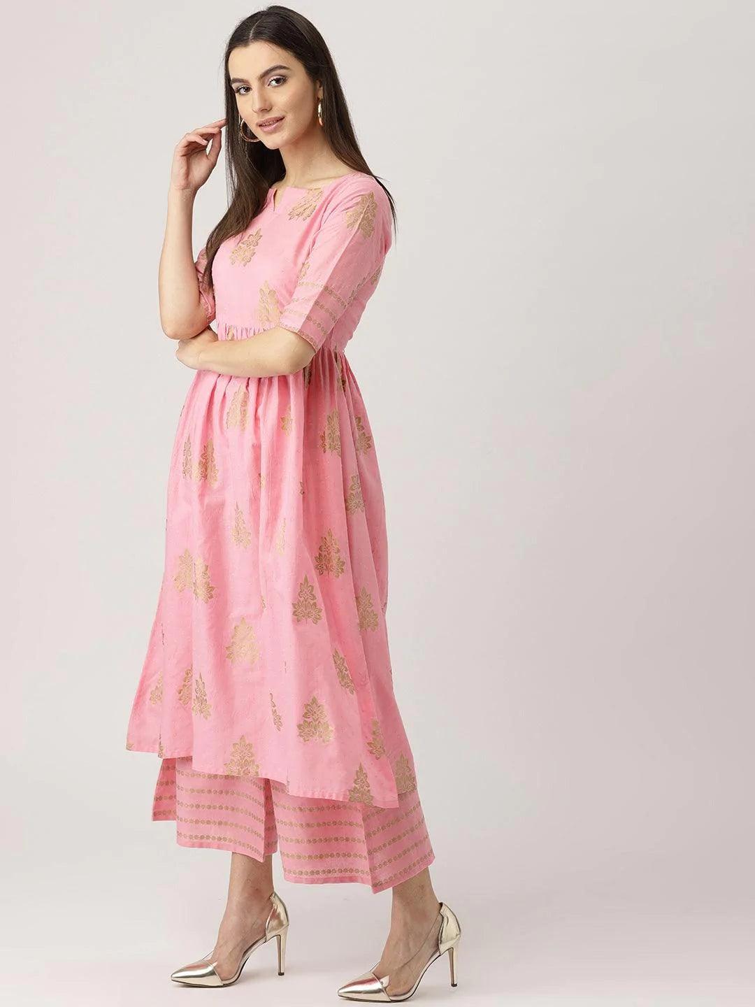 Pink Printed Cotton Kurta Set