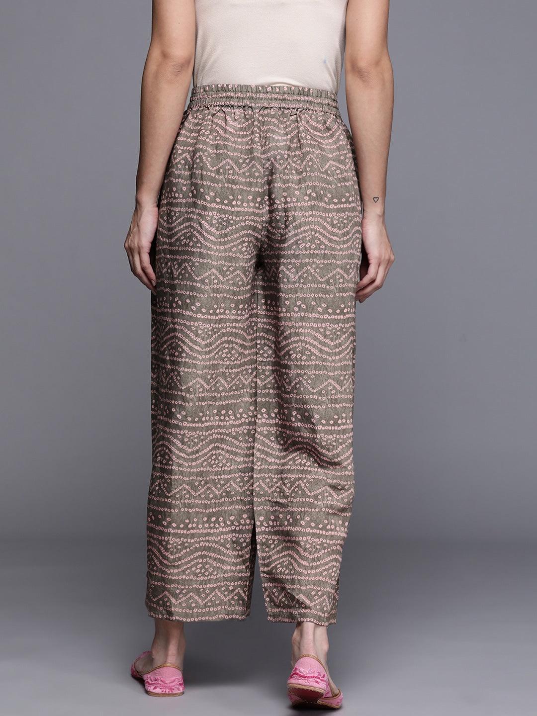 Grey Printed Silk Palazzos