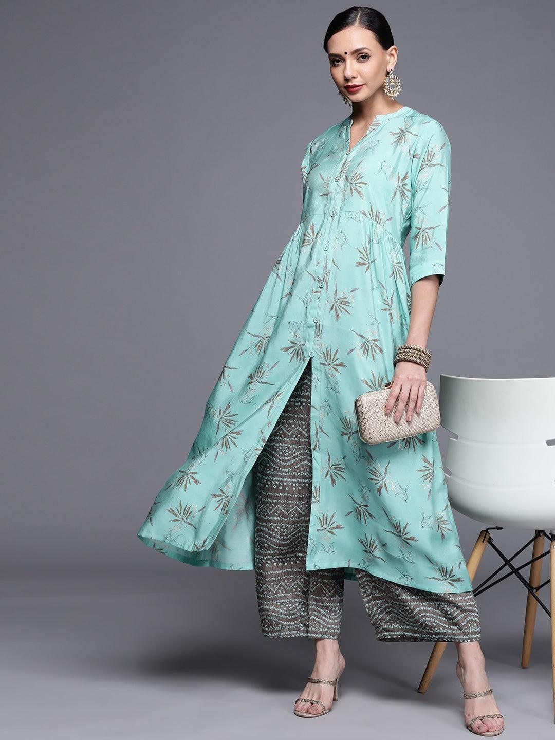 Blue Printed Chanderi Silk Kurta