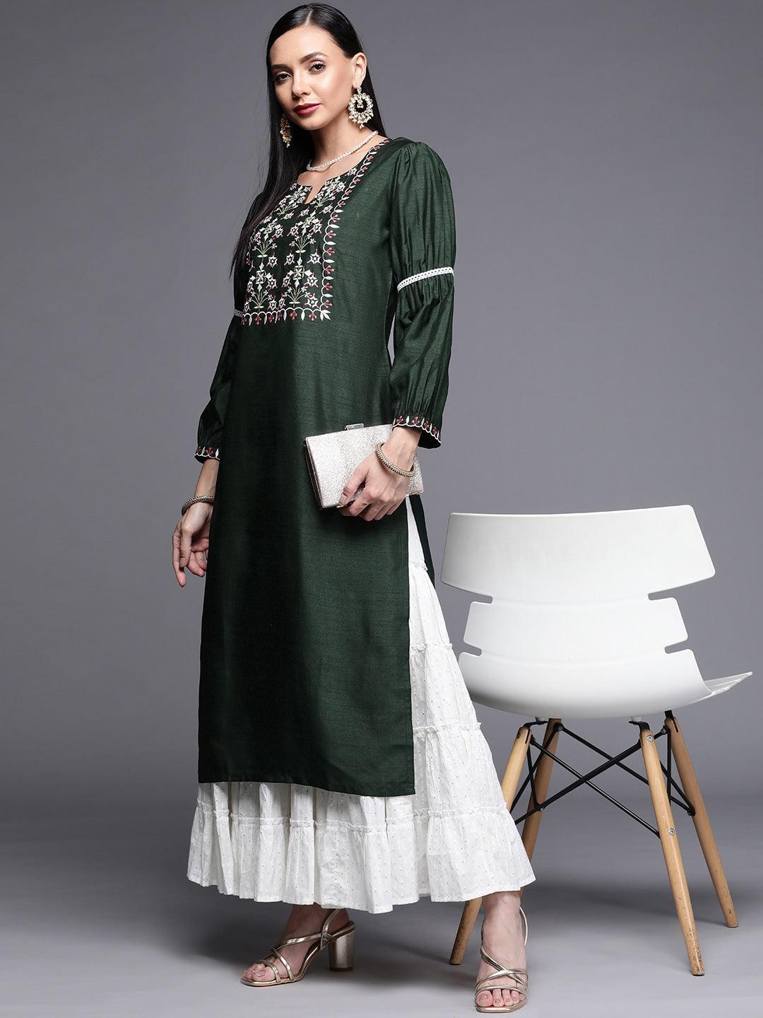 Green Embroidered Chanderi Silk Kurta