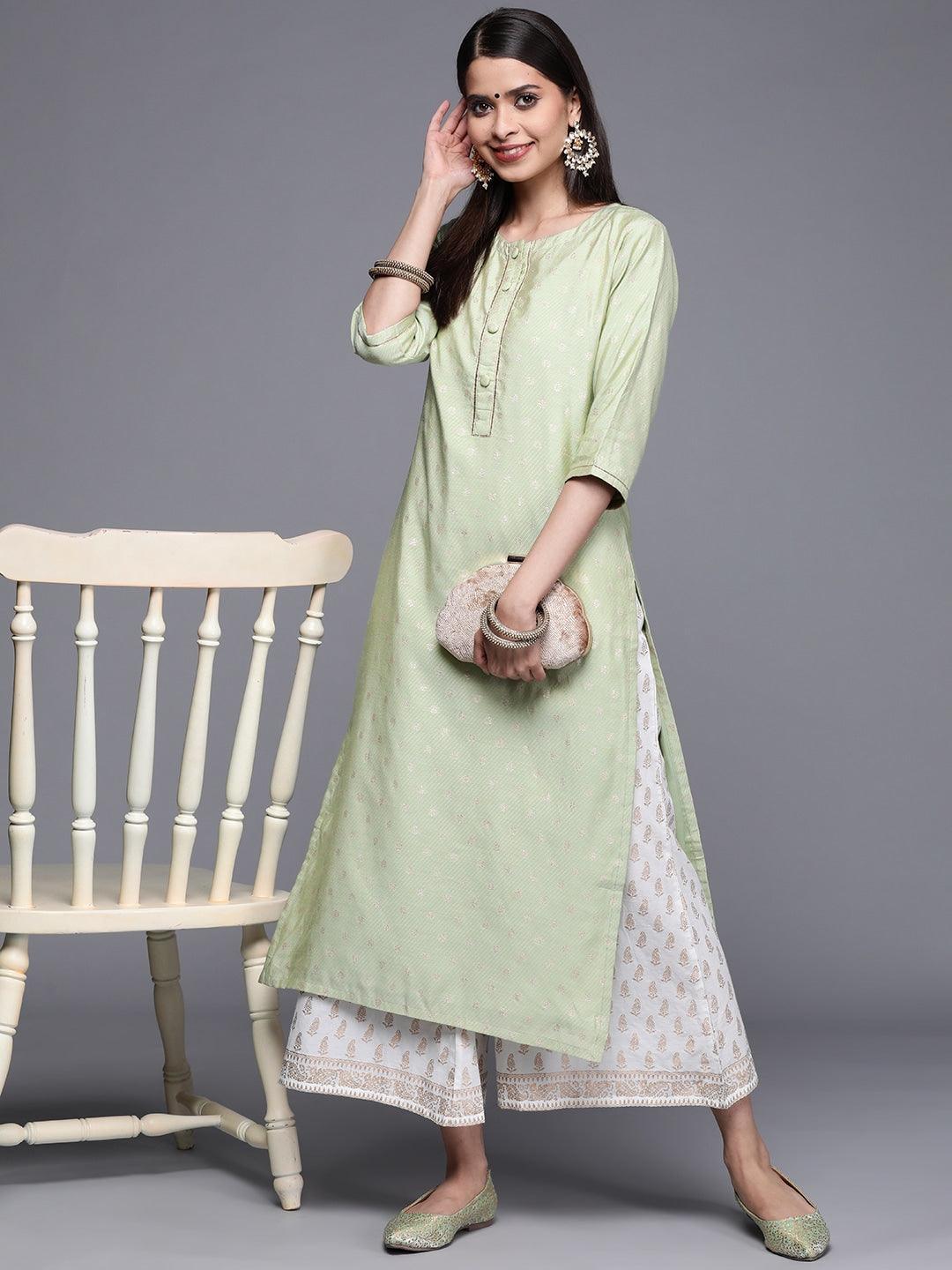 Green Woven Design Chanderi Silk Kurta